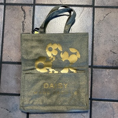 Marc Jacobs DAISY Tote Woven Burlap Canvas Floral Taupe Gold Travel Shopper Bag