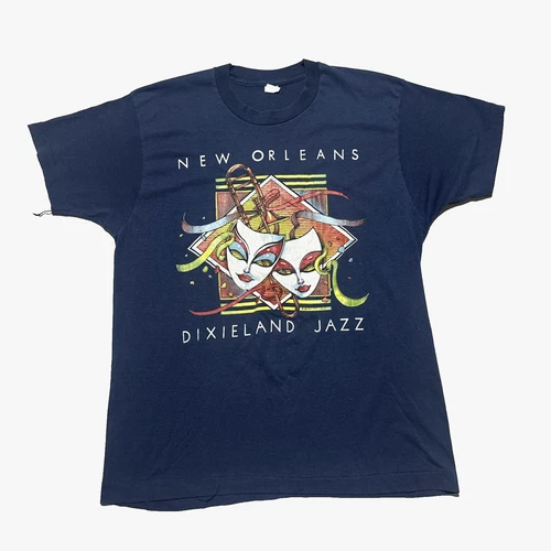 Vintage 80s New Orleans Jazz XL Screen Stars Blue Single Sti 1980s vintage concert t-shirt, vintage, size XL, single stitch, B+ condition