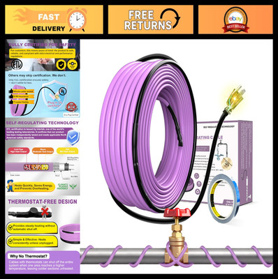 110FT Heat Tape for Pipes, Roof & Gutters - Heating Cable with 6ft Plug, Freeze