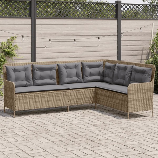 Gartensofa L-Form Beige Poly Rattan Mit Kissen Lounge-Sofa Outdoor-image