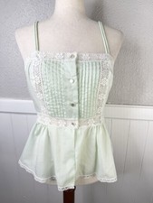 Vtg Ladies Sleep Bed Nightgown Top Cami Sheer Light Green Lace Dainty Fairy