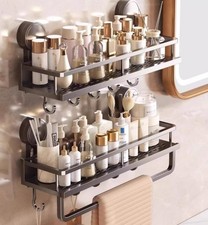 Suction Cup Bathroom Shelf No Drill Space Aluminium Wall Mounted Storage Rack UK