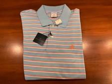Brooks Brothers Golf Polo Blue Striped Slim Fit Short Sleeve Mens Size Large