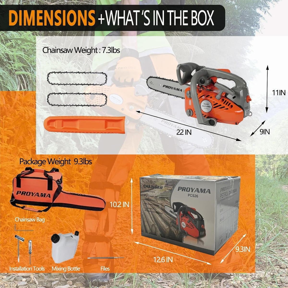 26CC 2-Cycle Top Handle Gas Powered Small Chainsaw 12 Inch Petrol