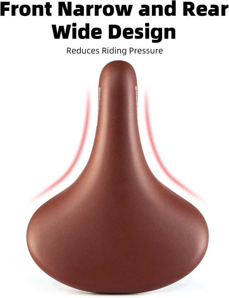 Asiento de bicicleta ROCKBROS cojín cómodo ancho impermeable vintage marrón sillín de bicicleta Foto 2 de 4