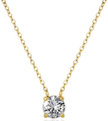 18K Gold Plated Pendant Necklace 5A Cubic Zirconia Solitaire Anniversary Moth...