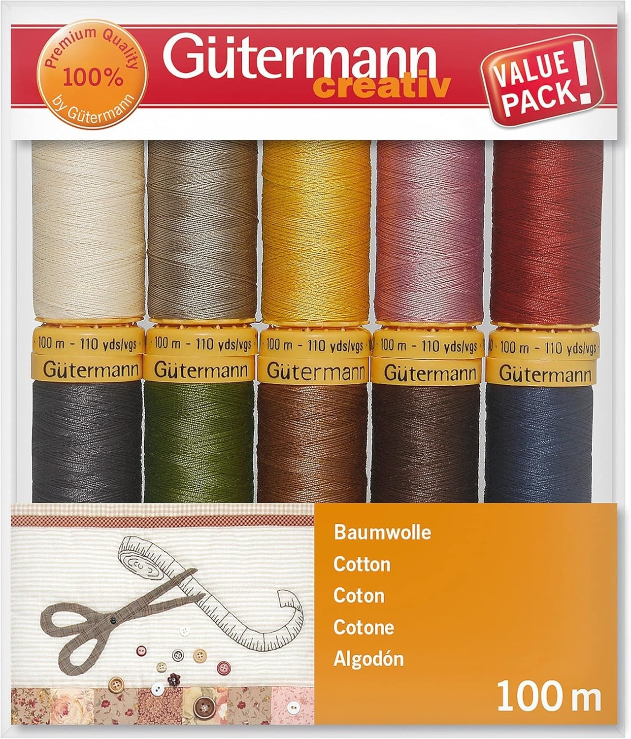 Gutermann Cotton Thread Set - 10 x 100m -  Colour Assortment 3 734521