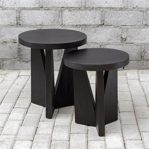 Uttermost Nadette Contemporary Wood Nesting Tables in Black/Woodtone (Set of 2) - Picture 5 of 8