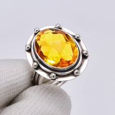 Yellow Citrine Gemstone 925 Sterling Silver Jewelry Ring, Christmas Gift For Her