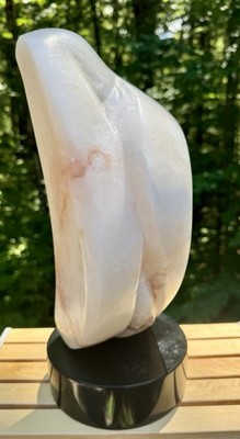 Mid Century Modern Abstract Alabaster Sculpture On Black Marble Base - 14.5 
