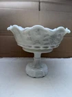 Vintage Westmoreland Milk Glass Paneled Grape Pedestal Compote Fruit Bowl HEAVY
