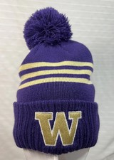 NWT Washington Huskies adidas Adult Beanie Hat Purple/Gold Pom-LABELED SAMPLE