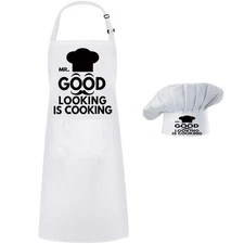 Chef Apron Hat SetAdjustable Chef Hat and Apron Baker Costume with Pocket for