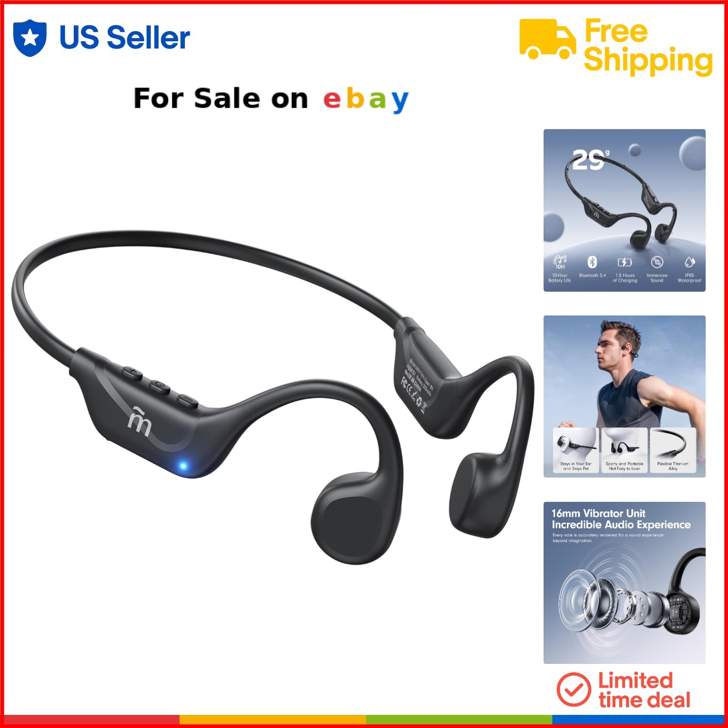 Bone Conduction Headphones Waterproof Wireless Open Ear Bluetooth5.4 Sport