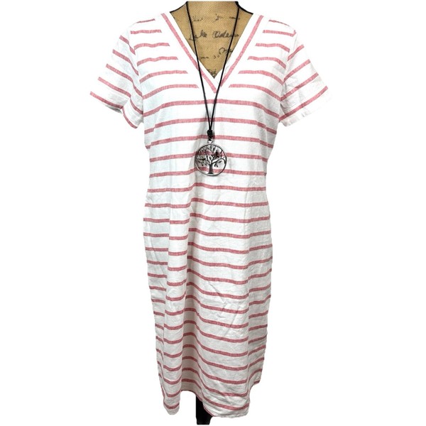 Capture Red/ White Striped Shift Midi Dress Linen Blend Sz10 Coastal Grandma