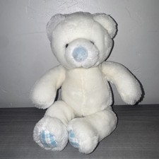 Russ Berrie White Blue Plaid Teddy Bear Stuffed Plush Blue Nose 11