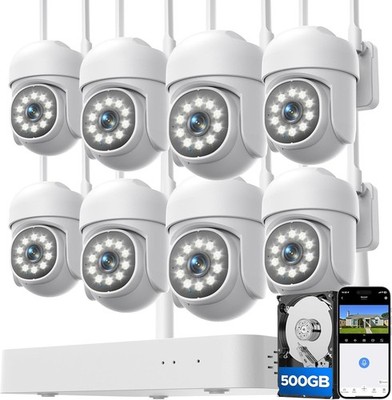8 Pcs PTZ Cameras Wireless CCTV Security Camera System WiFi 10CH 4K NVR 2-Audio
