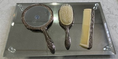 Vtg Silver Plated International Silver Co. Set Hand Mirror, Hair Brush and Comb