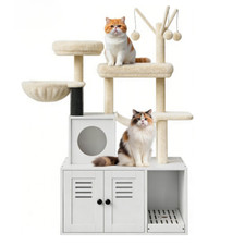 Cat Litter Box Enclosure With Tree Tower Condo Cat Climbing Tower Platform