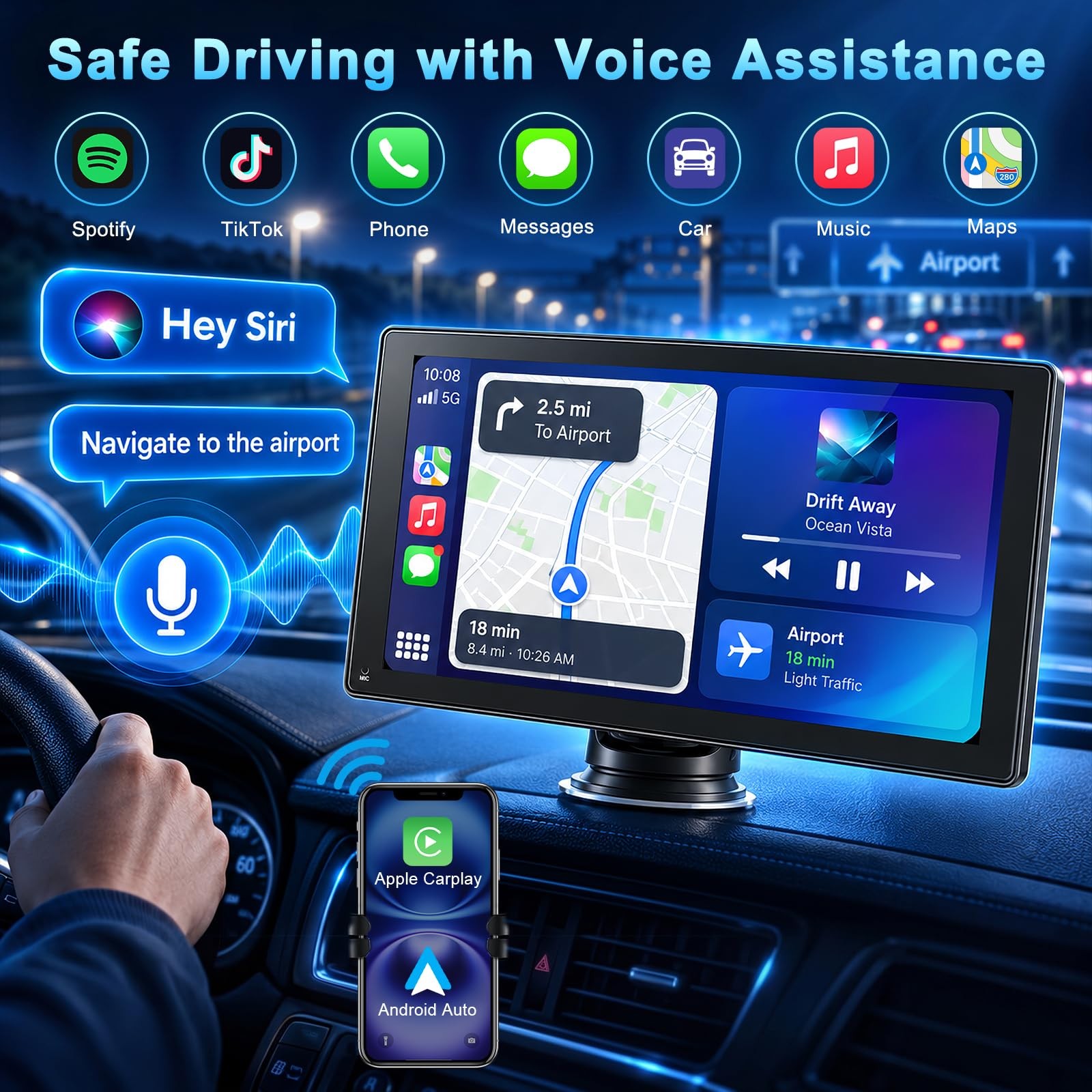 Moobsnry Display CarPlay da 9 Pollici HD Schermo per Auto Portatile Wireless - Miniatura 16