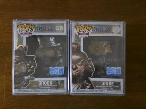 Funko Pop!Plus Exclusive One Piece 2215 Brook & 2216 Jinbe Bronze Statue Bundle