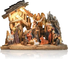 Nativity Scene Set Resin Figurines LED Light and Music 13.2" Christmas Decor-A3