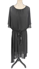 MSK Dress Size XL Black Cocktail Party Hi Lo Sheer Flutter Sleeves Whimsey Goth