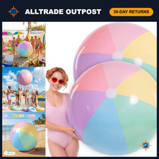 2 Pcs 60" Giant Inflatable Beach Balls - Jumbo Pastel Macaron Pool Float for Sum