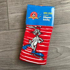 Vintage 90s Looney Tunes Bugs Bunny Slipper Socks Snowflake One Size
