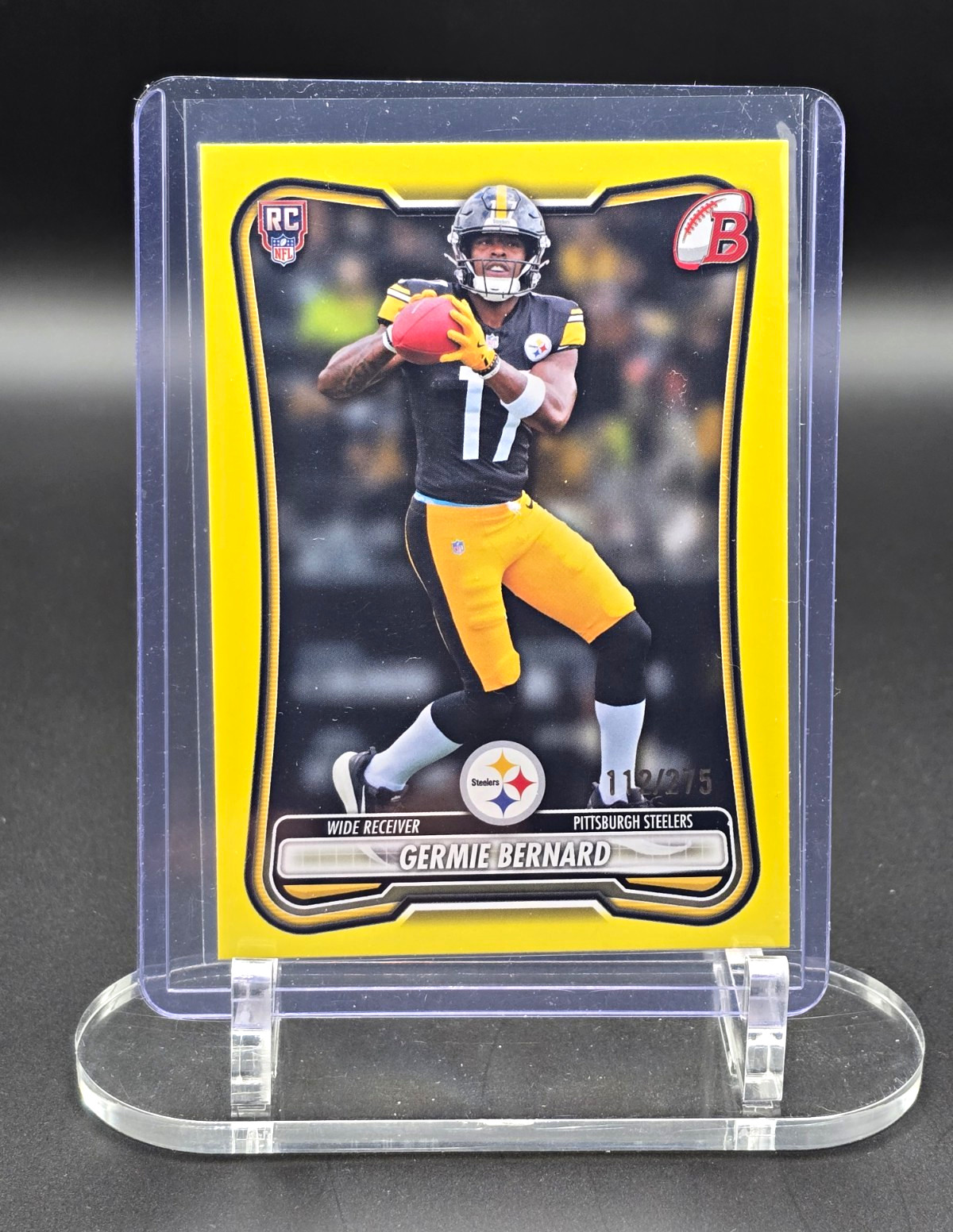 Topps Bowman University 2026 Germie Bernard Yellow RC /275 Steelers #124