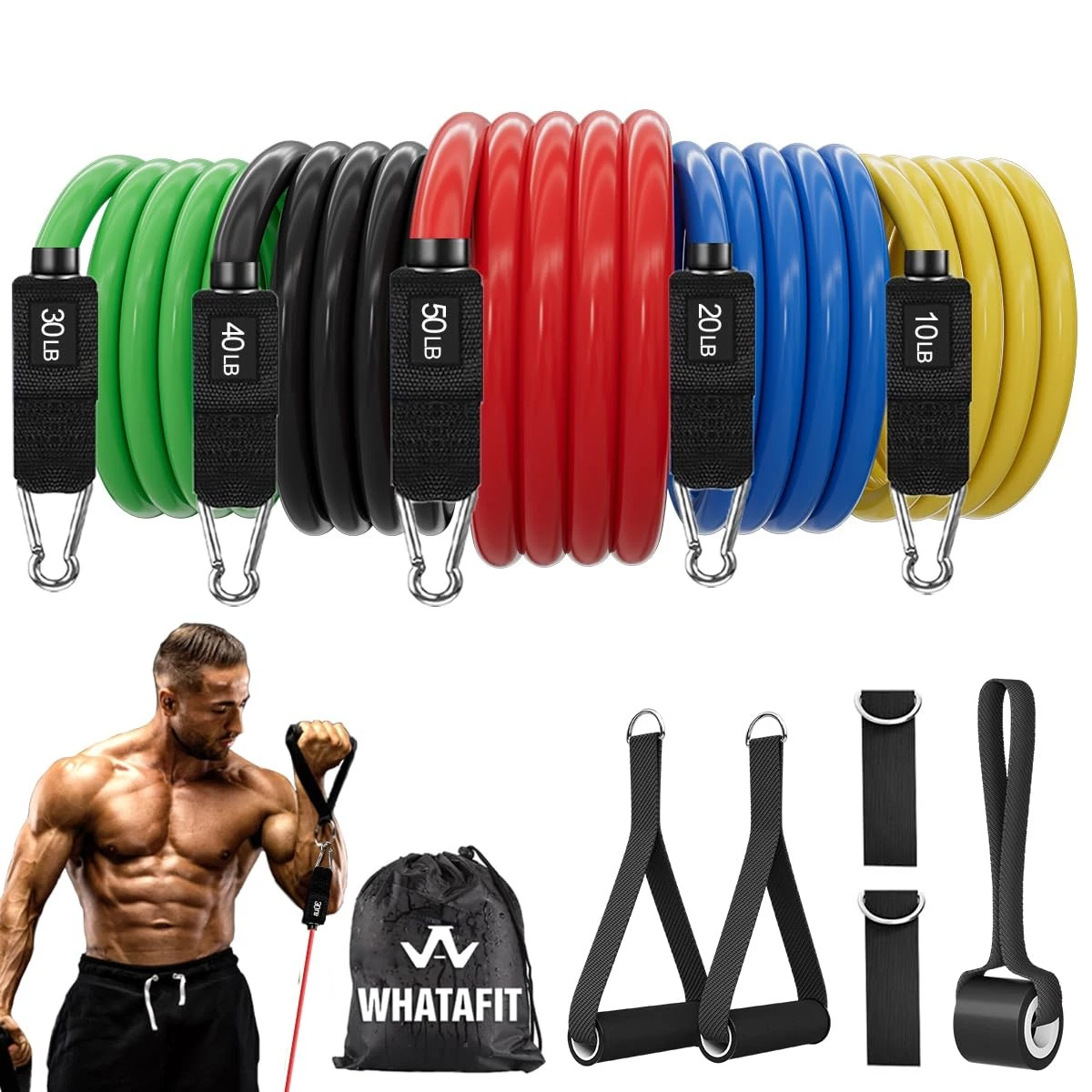 WHATAFIT Resistance Bands,Exercise Bands,Workout Bands with 1, Multi