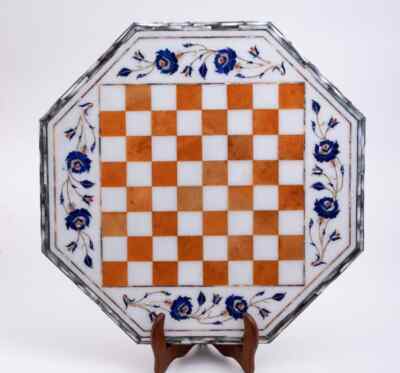 18'' white Marble Chess Table Top Center Inlay pietra dura Home Decor G40