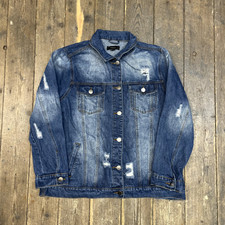 Forever 21 Denim Jacket Vintage Button-up Bomber Coat, Blue, Womens 2xl