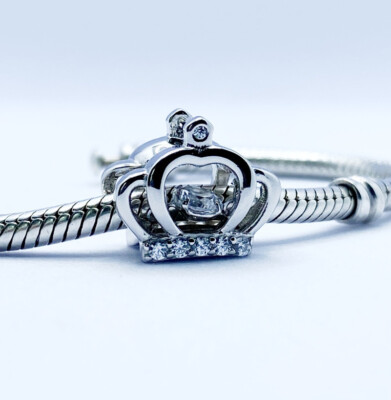 Crown Charm Bead King Queen Coronation Royal Genuine 925 Sterling Silver  
