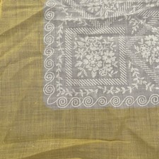 Vintage Handkerchief Yellow Wide Border Floral Pattern White Center Hanky 12"