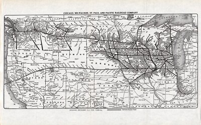 1936 Antique Chicago Milwaukee St Paul and Pacific Railroad Map Railway Map 2350