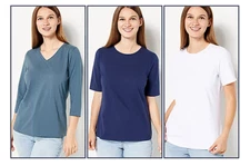 Denim & Co. Essentials Perfect Jersey Set of 3 Knit Tops Gray Navy White XS NEW