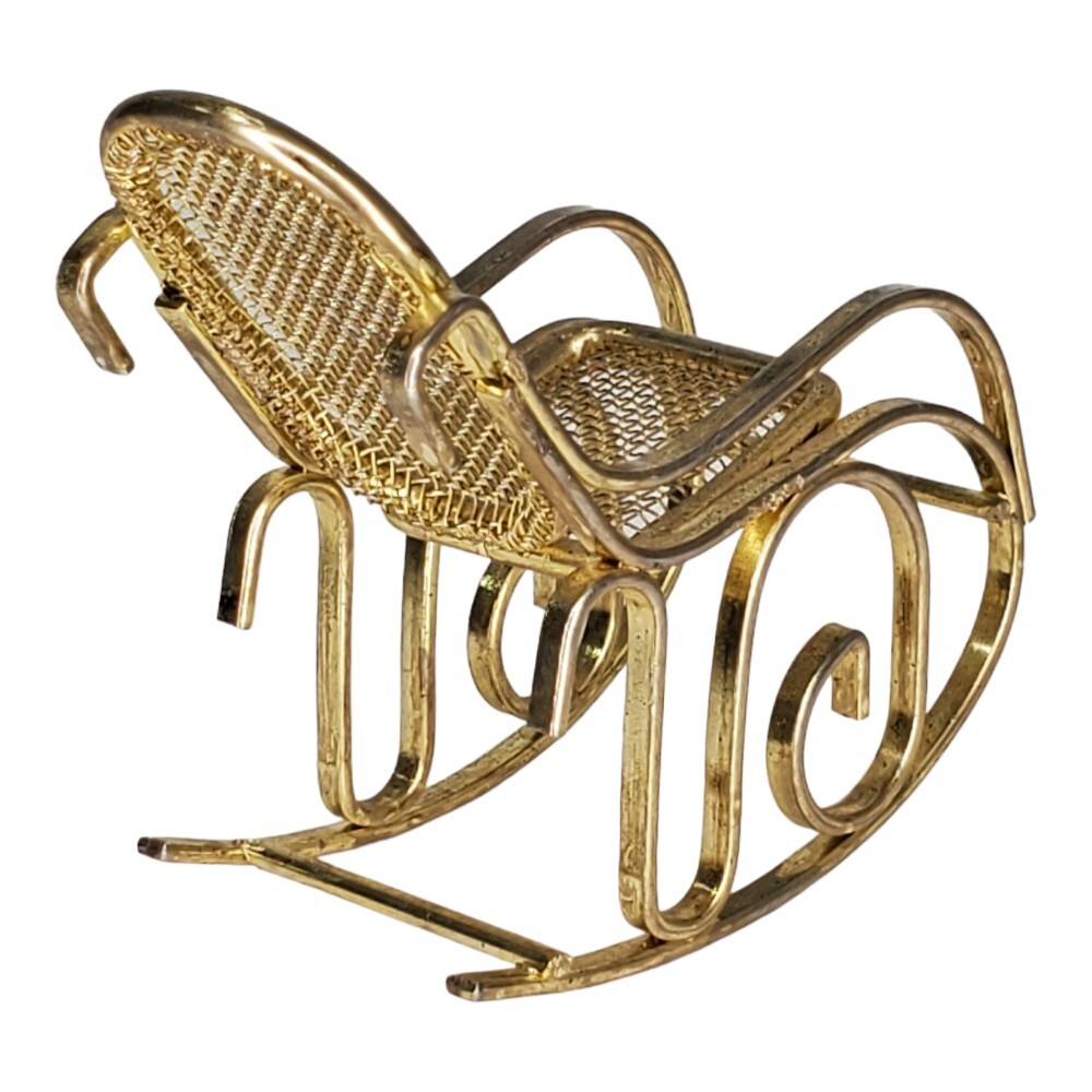Brass Metal Rocking Chair Gold Toned Wire Mesh 116 Scale Dollhouse