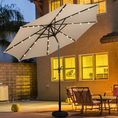 15 double-sided patio umbrella twin sun canopy 15 ft Outdoor Double-Sided Patio Umbrella with 48 Solar LED Lights and Umbrella Base Wine