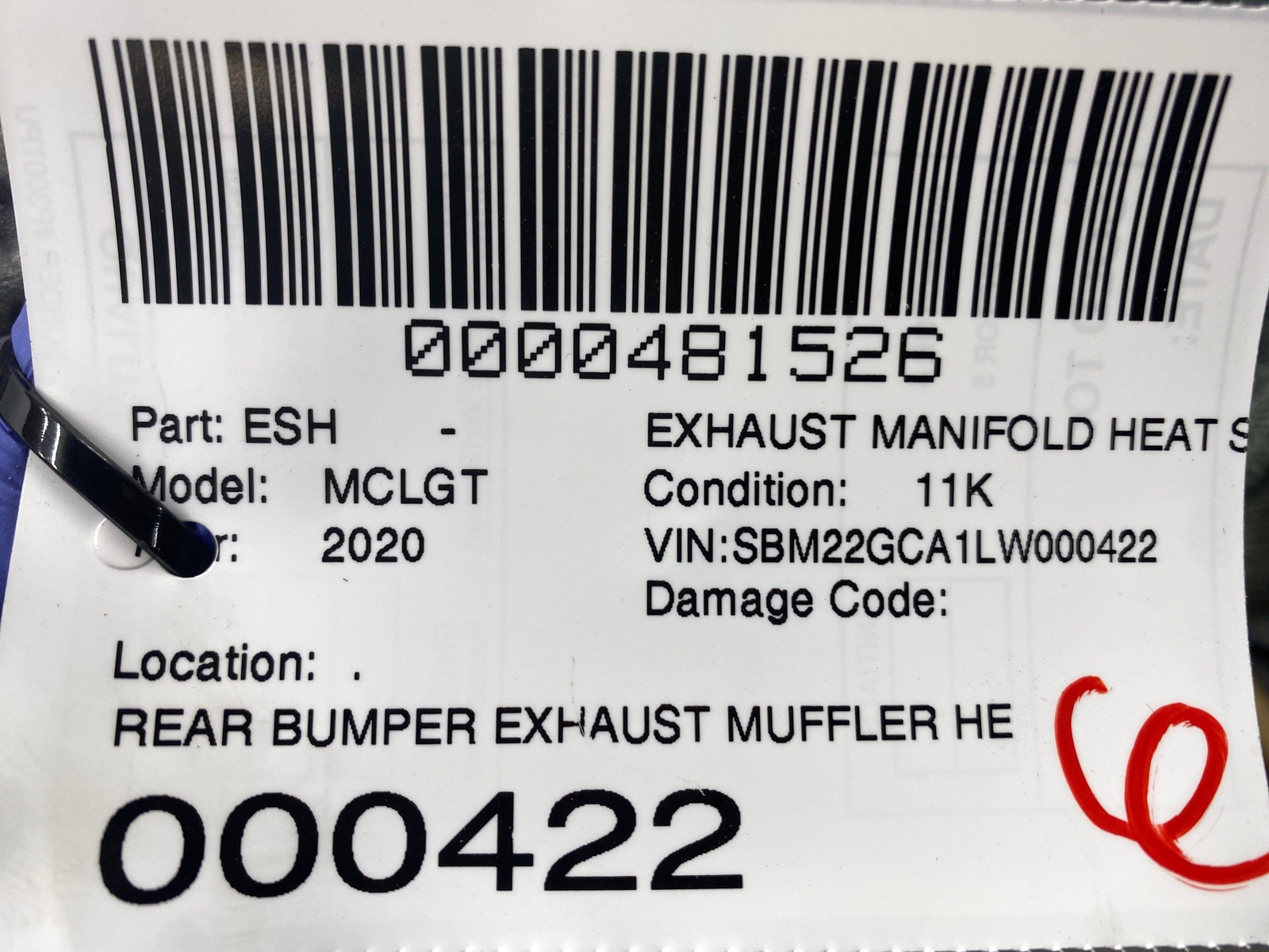 2020-2023 MCLAREN GT REAR BUMPER EXHAUST MUFFLER HEAT SHIELD 22EA057GP OEM 2021