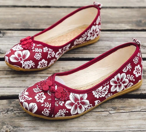 Women Chinese Folk Embroidered Flat Shoes Floral Mary Jane Sandals Shoes Comfort - Picture 11 of 20