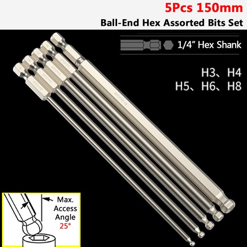65/100/150mm Ball-End Hex Screwdriver Bit Set 1/4" Hex Shank H2.5 H3 H4 H5 H6 H8 - Picture 12 of 30