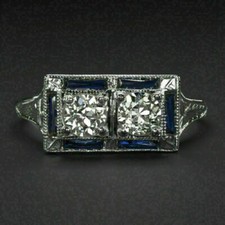 Two Stone 1/2Ctw White Round Cut CZ Antique Art Deco Wedding Ring In 925 Silver