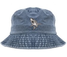 Shark embroidered bucket hat, pigment dyed bucket hat