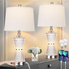 26" Modern Table Lamps, Set of 2 Table Lamp Night Light with 2 USB Charging P...