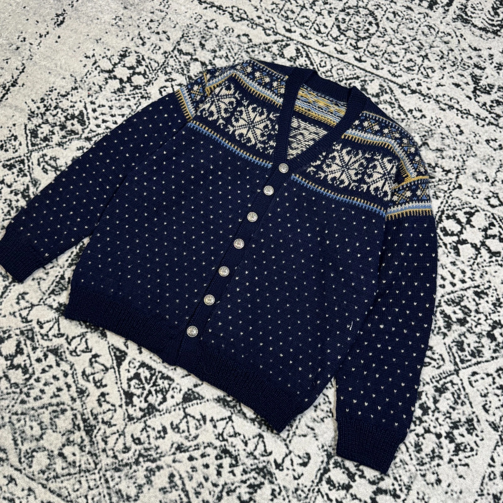 GUCCI Cardigan maglione lana blu navy unisex vintage taglia S Norvegia Natale Y2K anni 90