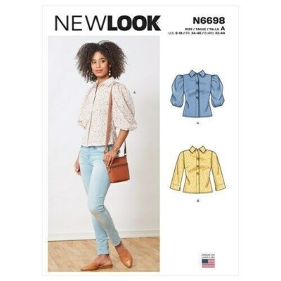 New Look 6698 Sewing Pattern Misses Blouse Button front Shirt  Size 6-18 UC