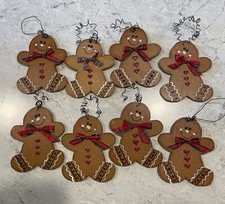 Wooden Gingerbread Men Ornaments 8 Handpainted Cutouts Kitchen Christmas Decor