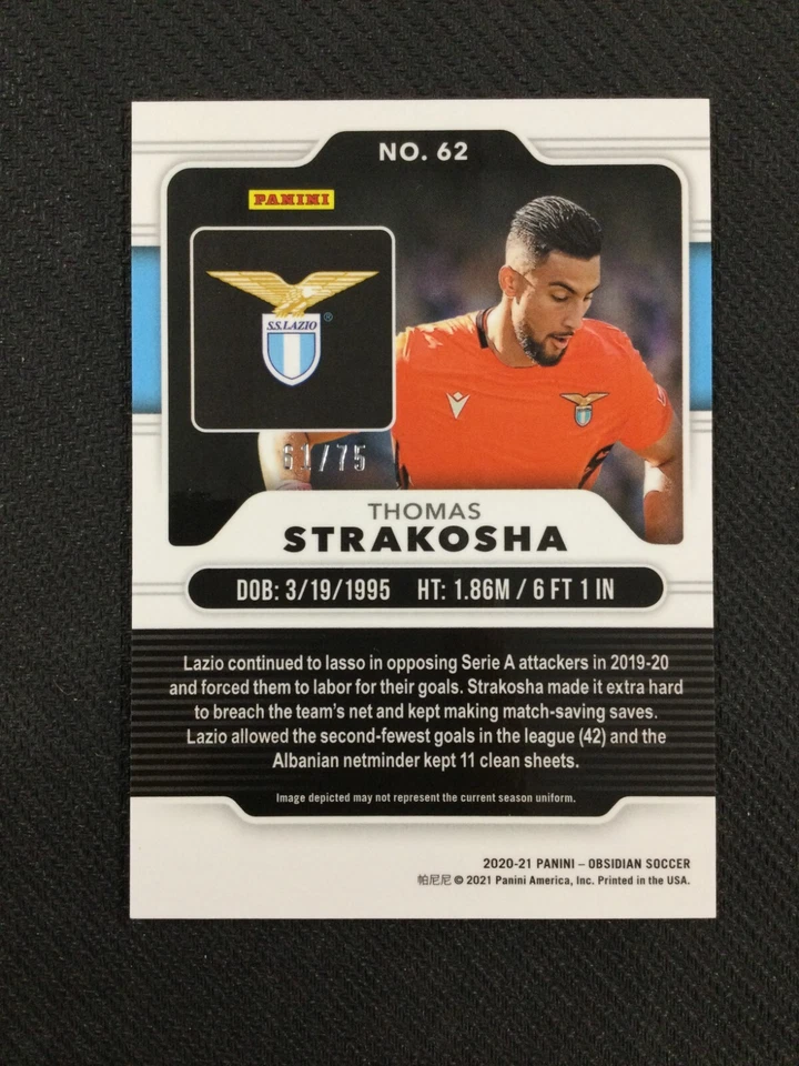 2020-21 Panini Obsidian #62 Thomas Strakosha Electric Etch Purple /75 SS Lazio - Image 2 of 2
