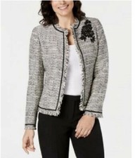 NWT Kasper Blazer Women Petite Open Front Tweed Jewel Neck Jacket, Size 6P